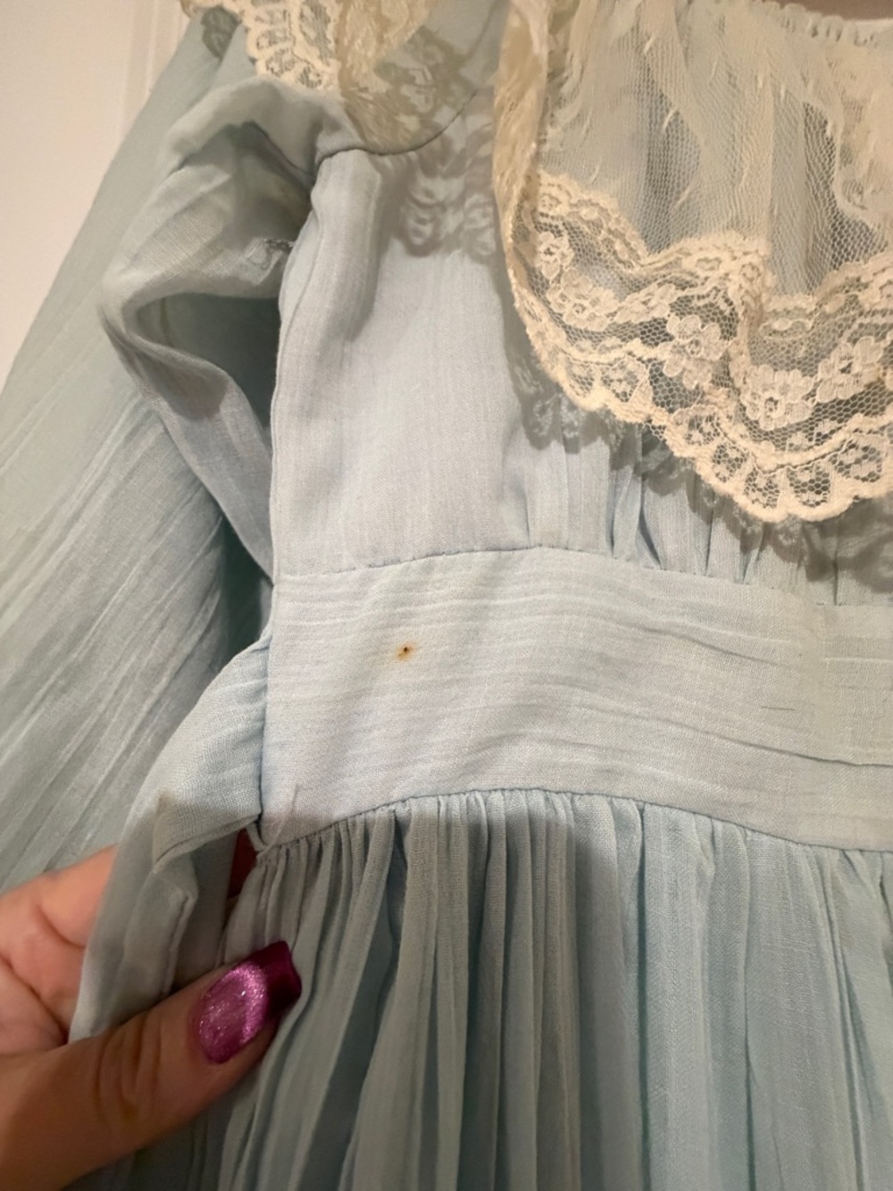 VINTAGE GUNNE SAX LIGHT BLUE PRAIRIE MAXI DRESS LACE BOHO COTTAGECORE WEDDING - Picture 14 of 16